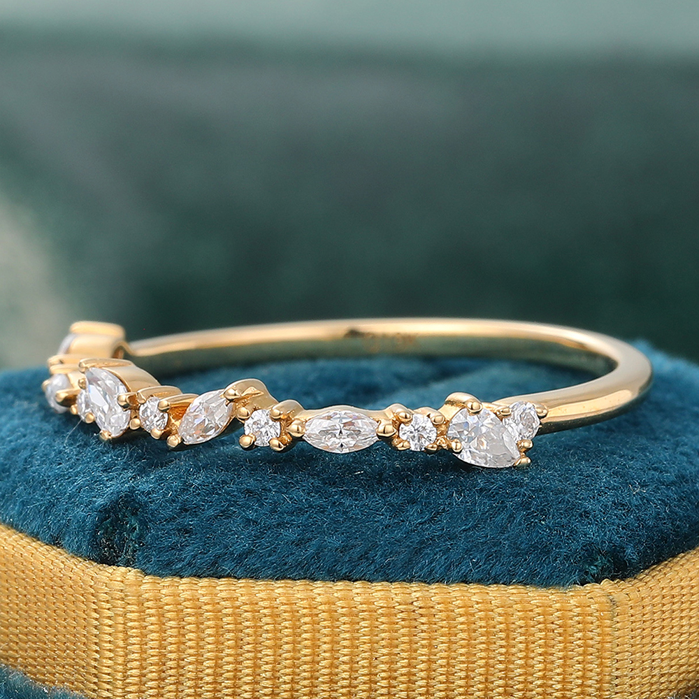 Juyoyo Pear & Marquise & Round Moissanite Wedding Band Anniversary Promise Stacking Ring Yellow Gold