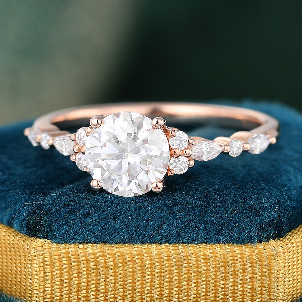 Juyoyo Round Moissanite Engagement Ring Vintage Bridal Ring Rose Gold Anniversary Promise Ring