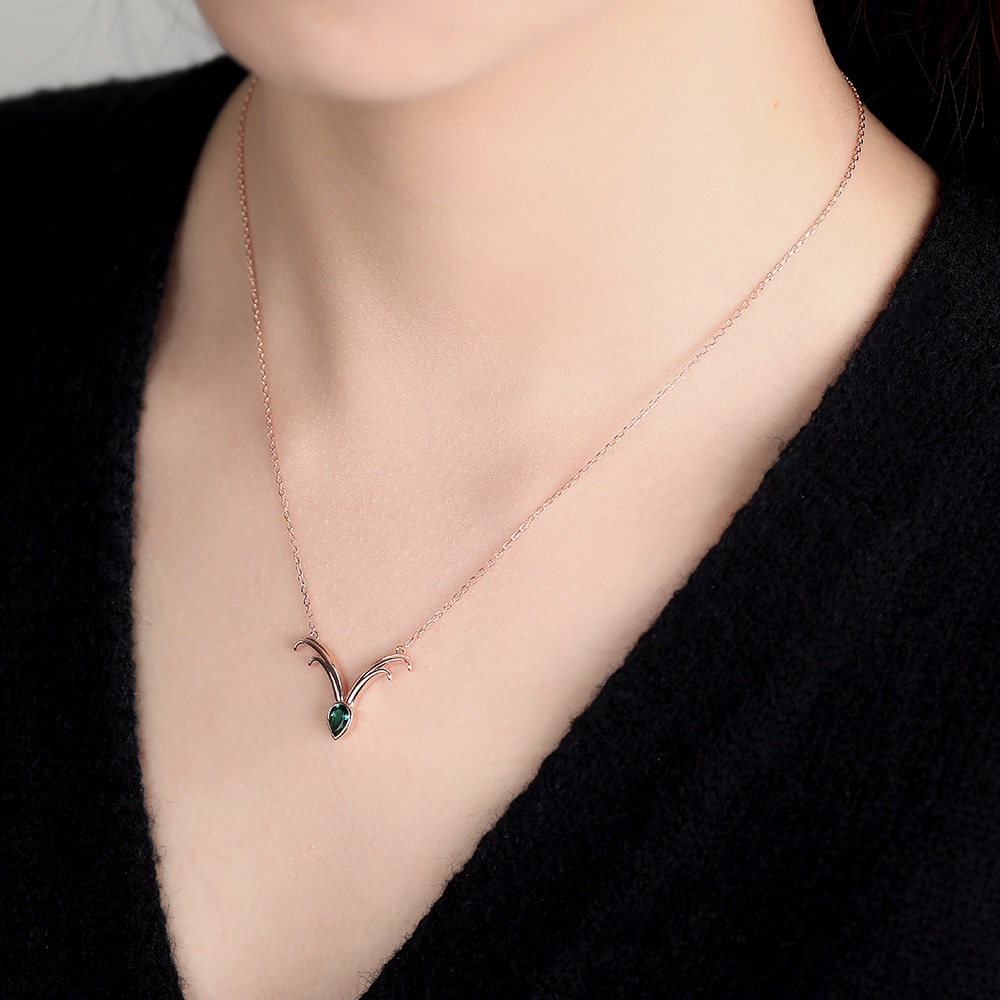 Rose Gold Pear Shape Emerald Pendant Necklace