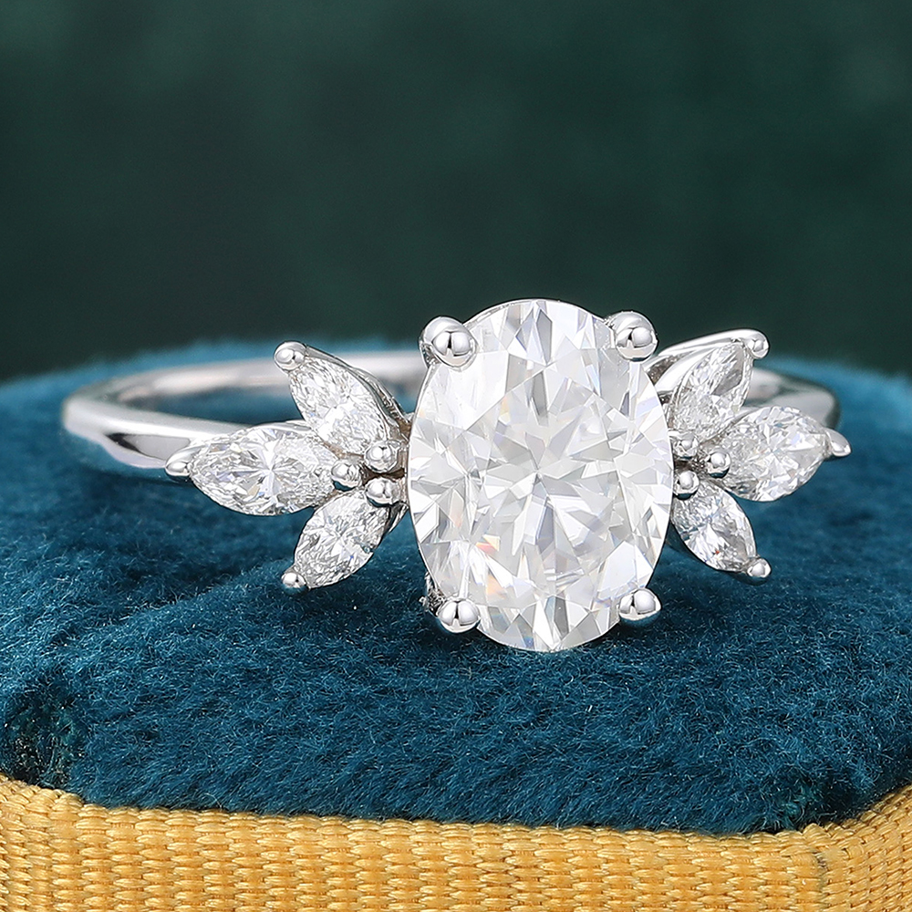 Juyoyo Oval Cut Moissanite White gold Vintage Engagement Ring