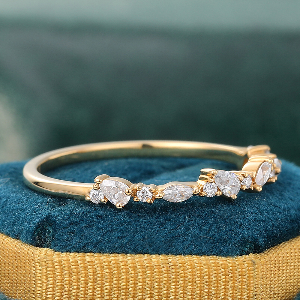 Juyoyo Pear & Marquise & Round Moissanite Wedding Band Anniversary Promise Stacking Ring Yellow Gold