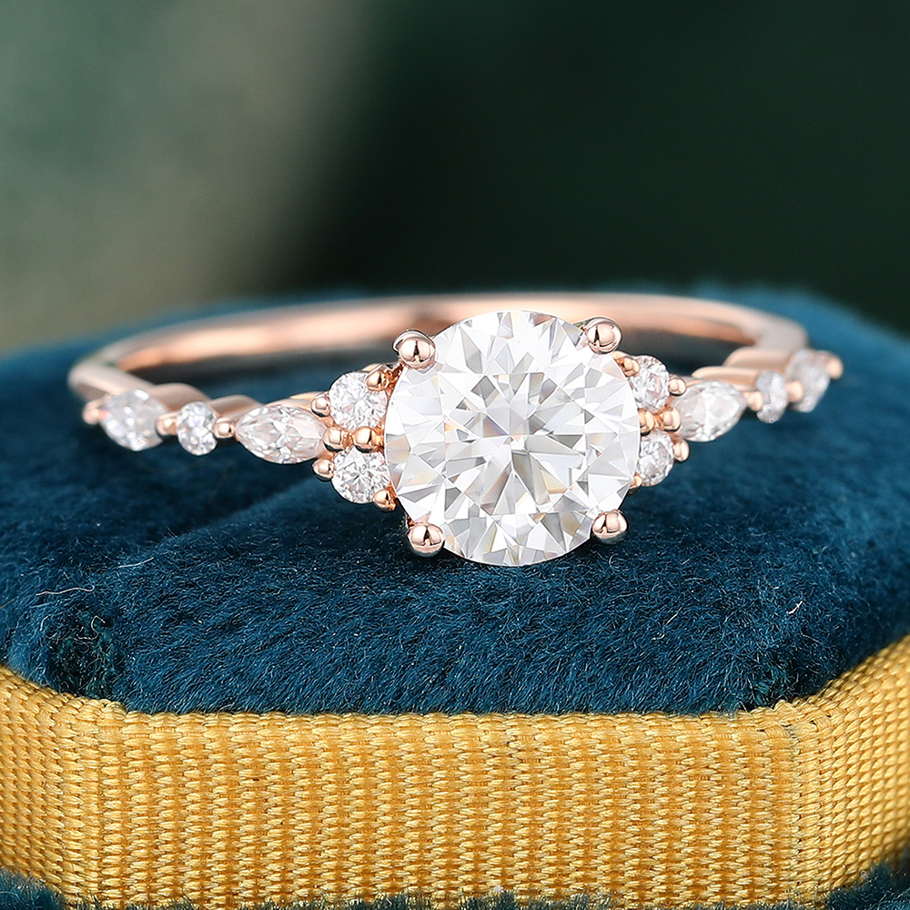 Juyoyo Round Moissanite Engagement Ring Vintage Bridal Ring Rose Gold Anniversary Promise Ring