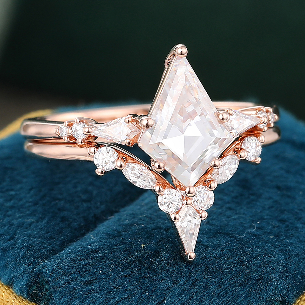 Juyoyo Rose Gold Moissanite Wedding Ring Set Vintage Diamond Engagement Ring Set - 2pcs