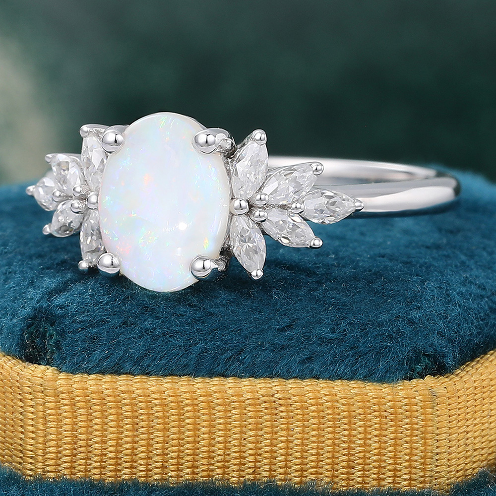Juyoyo Oval Cut Opal Engagement Ring Diamond or Moissanite Accented Promise Ring