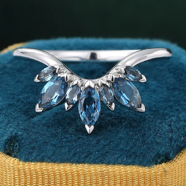 Marquise Cut London Blue Topaz Ring White Gold Wedding Band