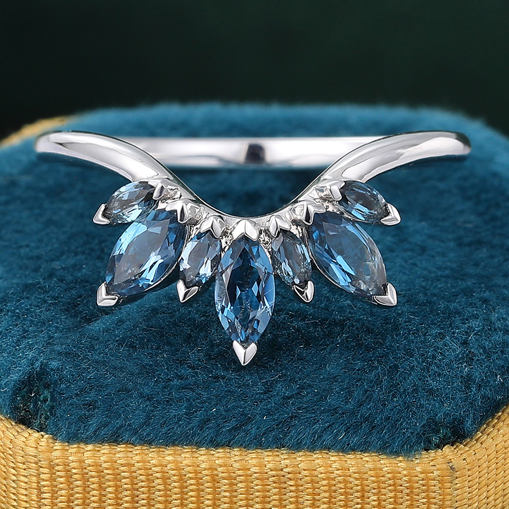 Juyoyo Marquise Cut London Blue Topaz Wedding Band