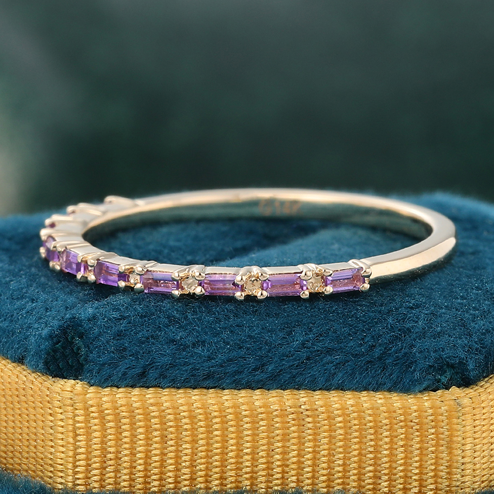 Amethyst Engagement Ring Yellow Gold Amethyst Wedding Band