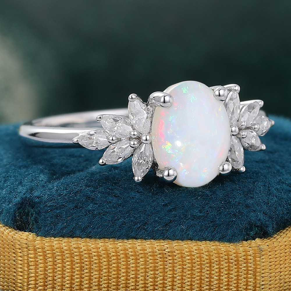 Juyoyo Oval Cut Opal Engagement Ring Diamond or Moissanite Accented Promise Ring