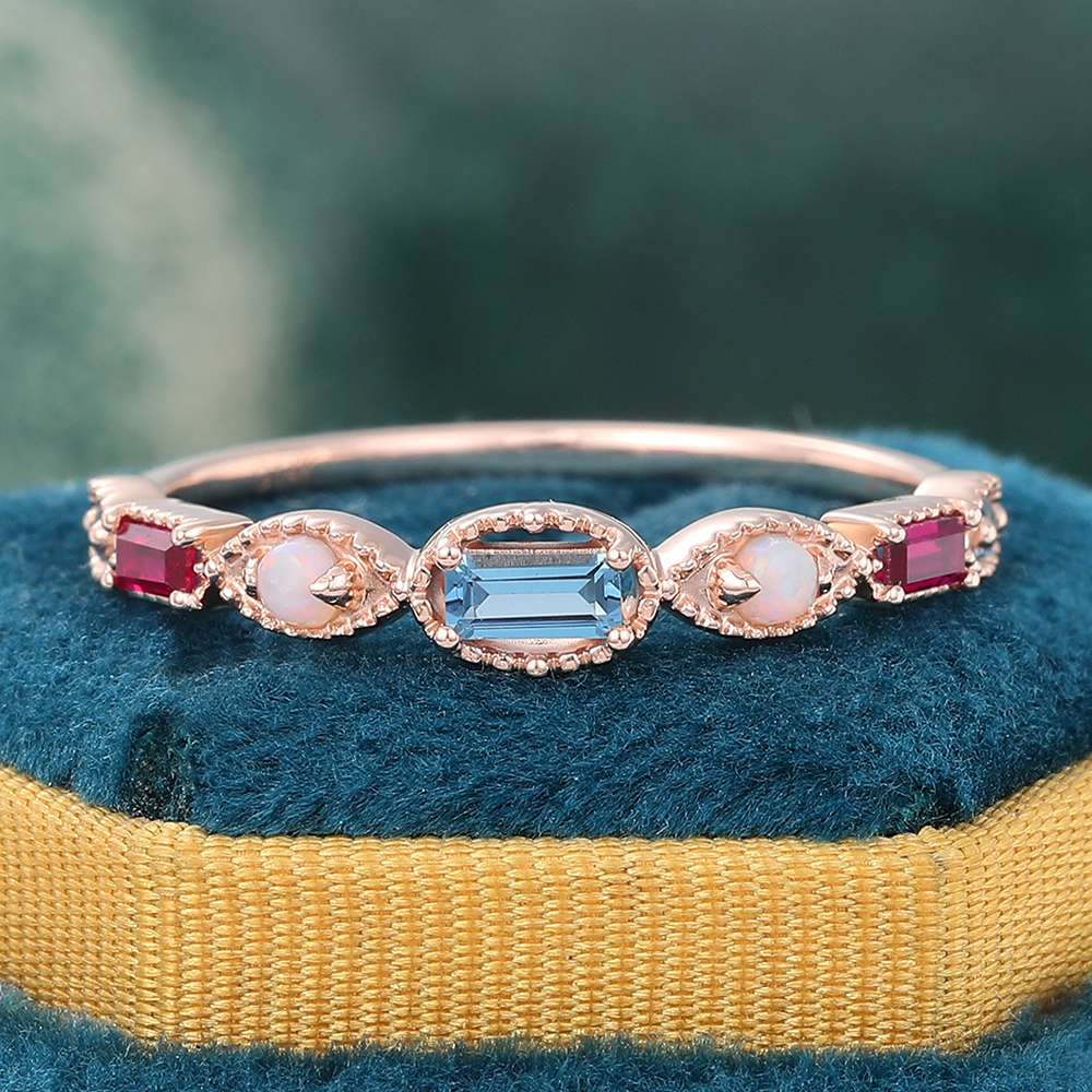 Juyoyo Muti Gemstone Ring Lab Alexandrite & Ruby & Pearl Ring