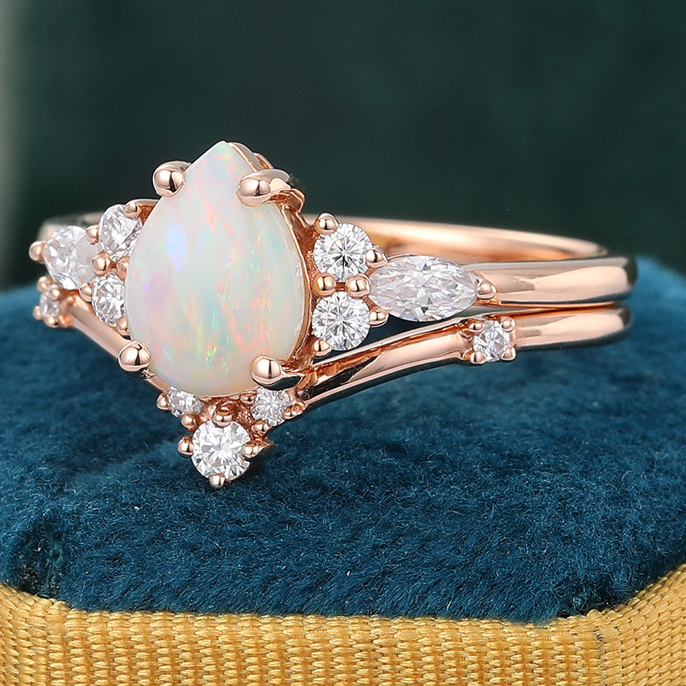 Juyoyo Pear Shaped Opal Engagement Ring Cluster Bridal Ring