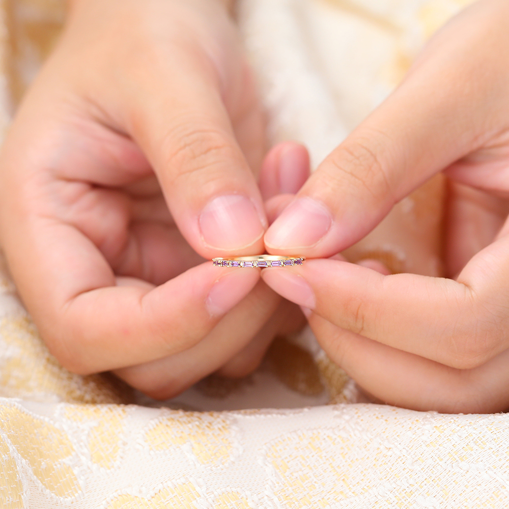 Baguette Cut Amethyst Wedding Band Yellow Gold