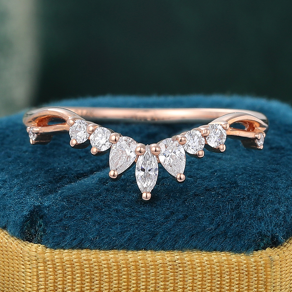 Juyoyo Rose Gold Marquise Moissanite Curved Wedding Band Stacking Rings
