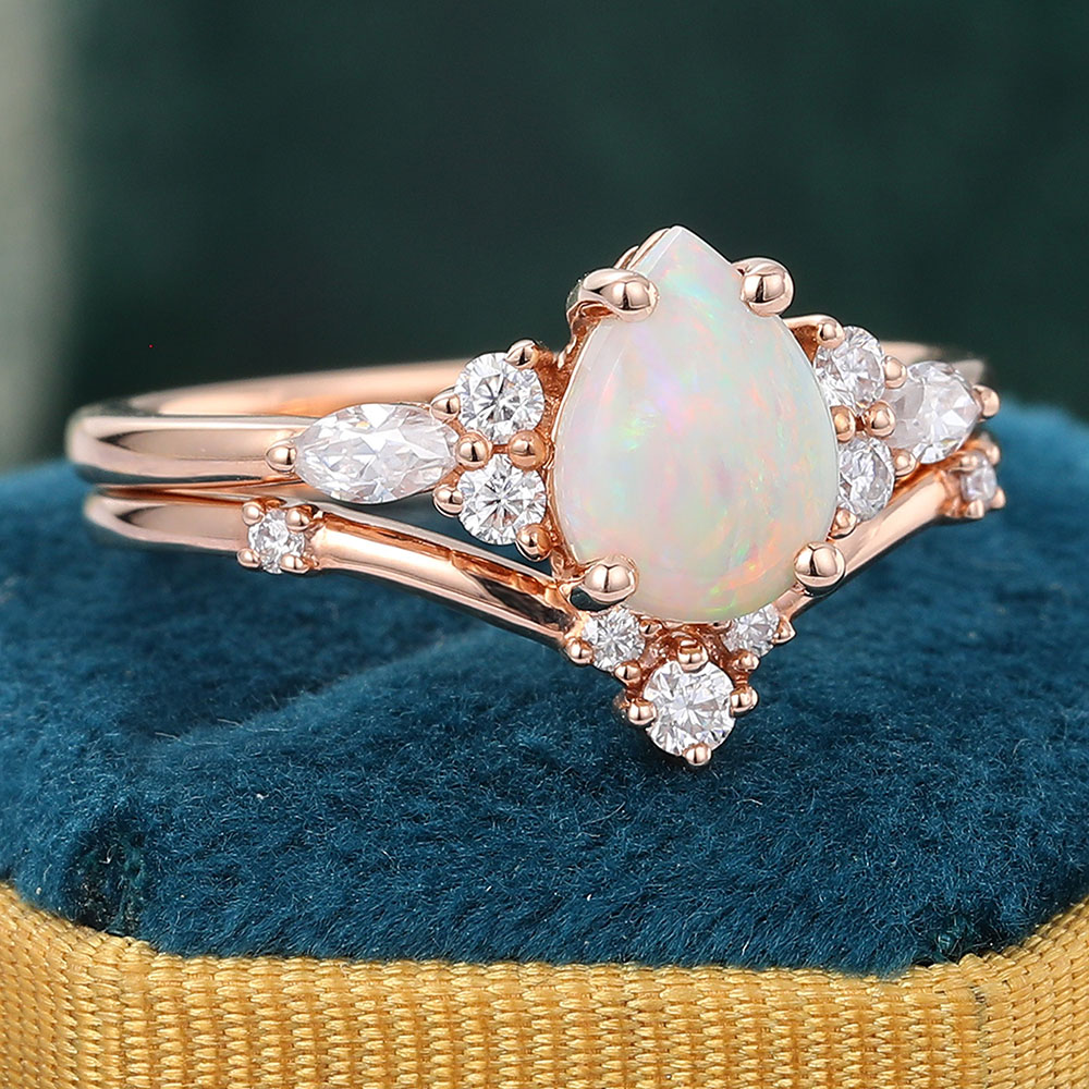 Juyoyo Pear Shaped Opal Engagement Ring Cluster Bridal Ring