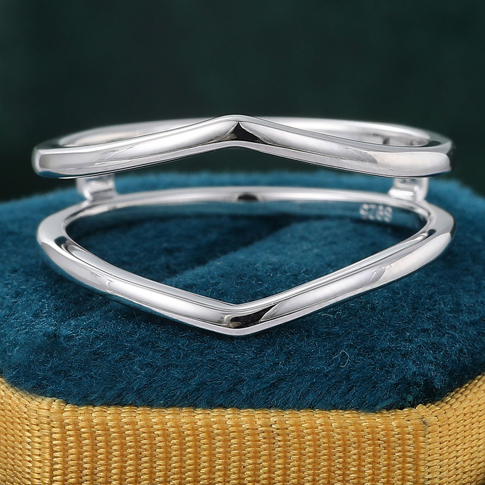 Juyoyo Solid Double Band Ring Curved Wedding Band Stackable Ring 14K White Gold