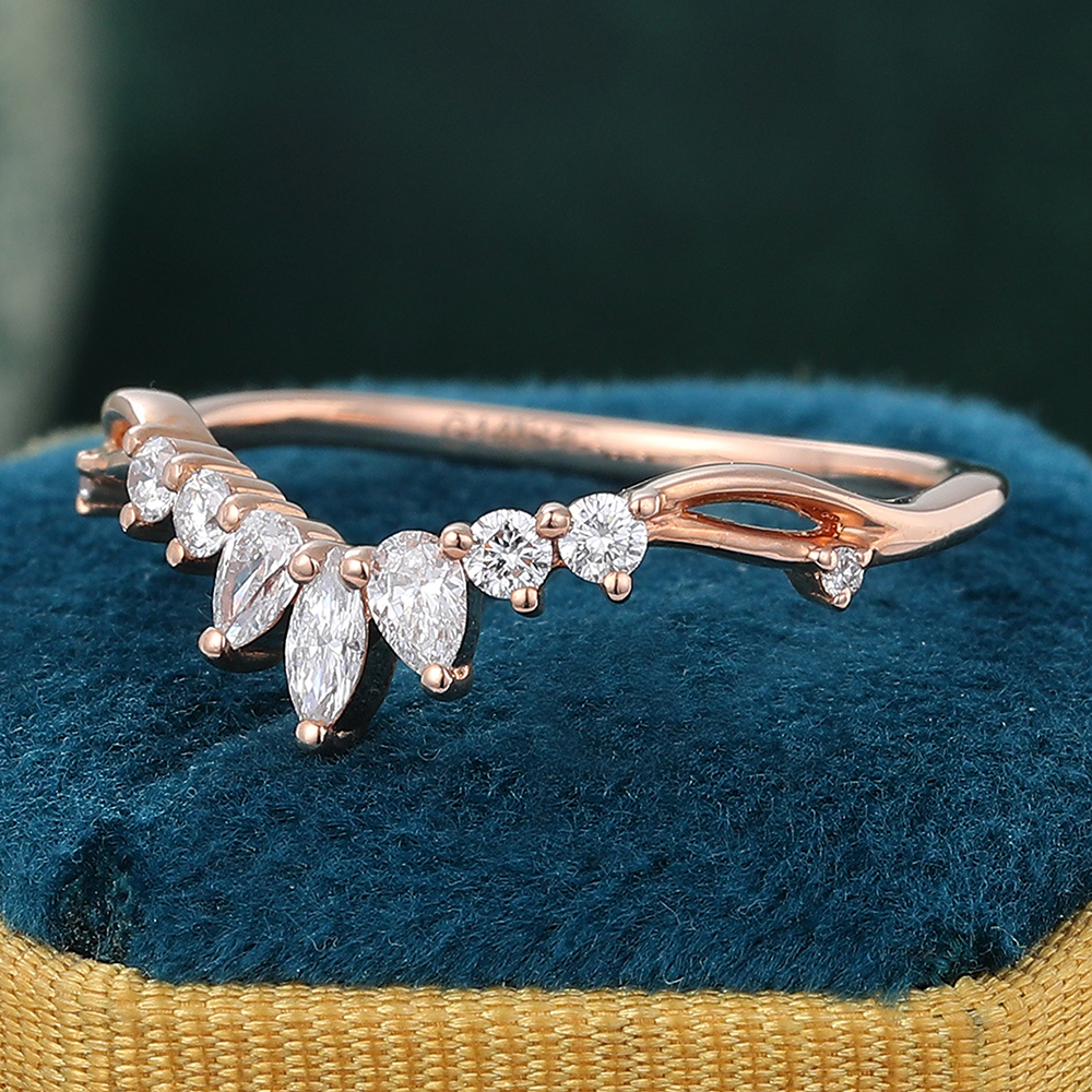 Juyoyo Rose Gold Marquise Moissanite Curved Wedding Band Stacking Rings