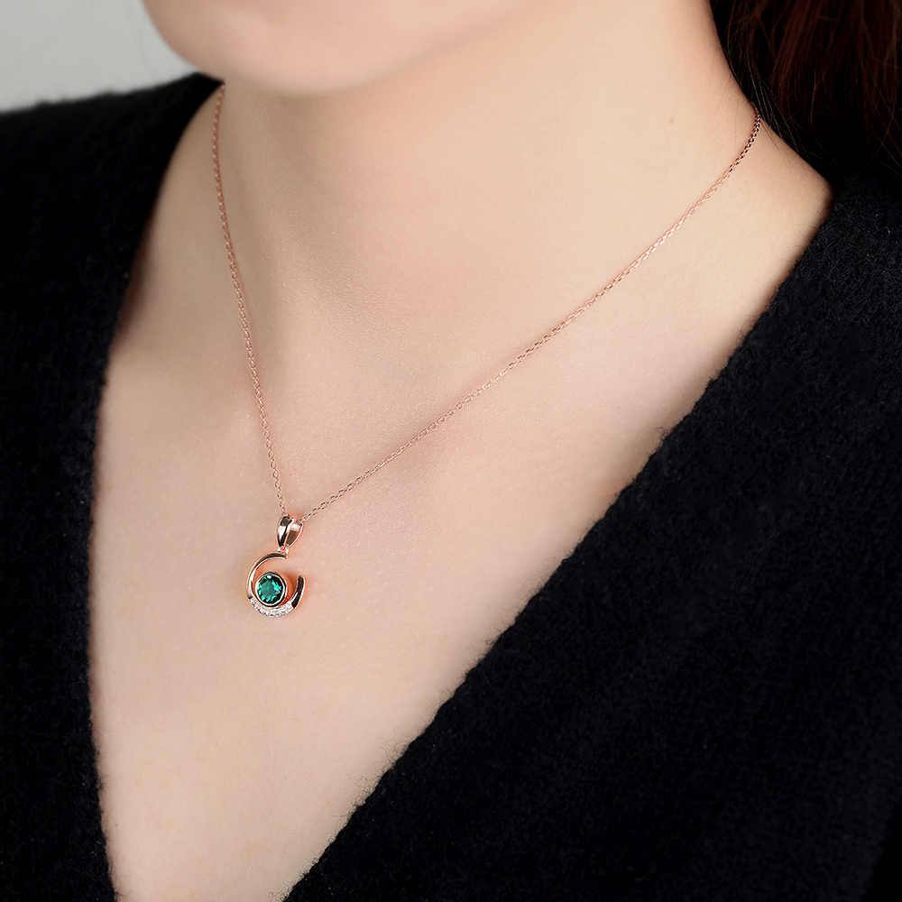 Rose Gold White Sapphire Moon Pendant Necklace