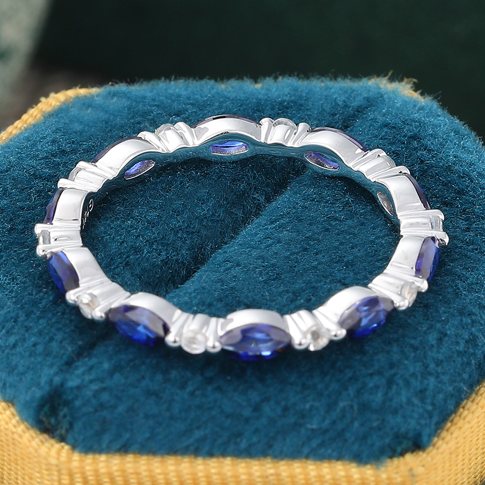 Marquise Sapphire Eternity Wedding Band White Gold Moonstone Stacking Ring September Birthstone