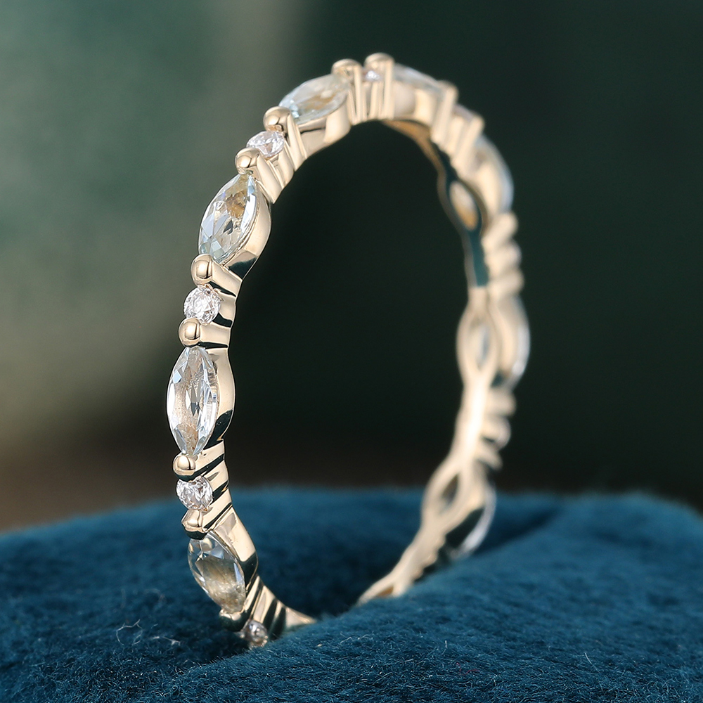 Juyoyo Marquise Aquamarine Ring Rose Gold Eternity Wedding Band