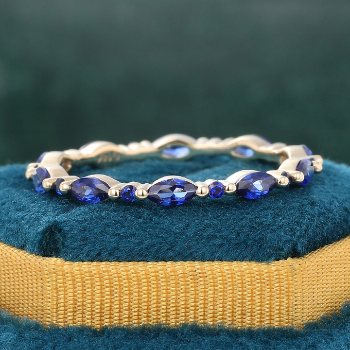 Marquise Cut Sapphire Yellow Gold Stacking Eternity Wedding Band
