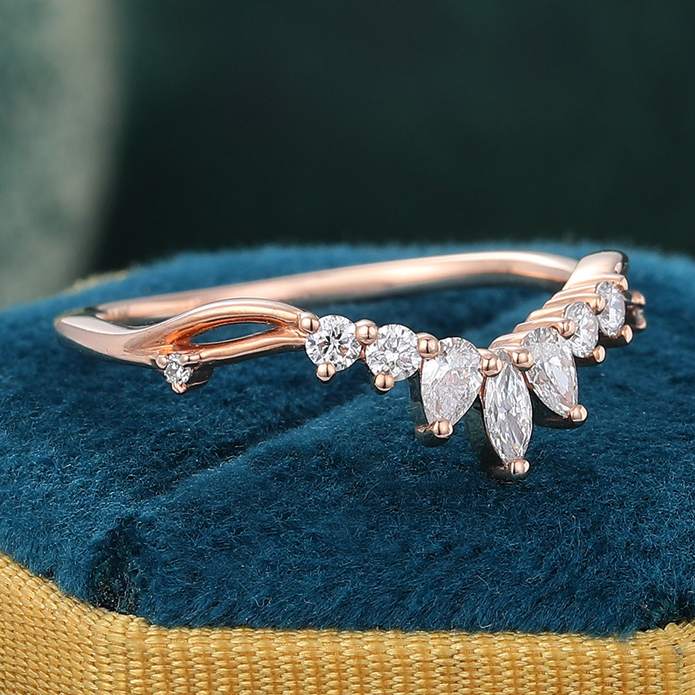 Juyoyo Rose Gold Marquise Moissanite Curved Wedding Band Stacking Rings