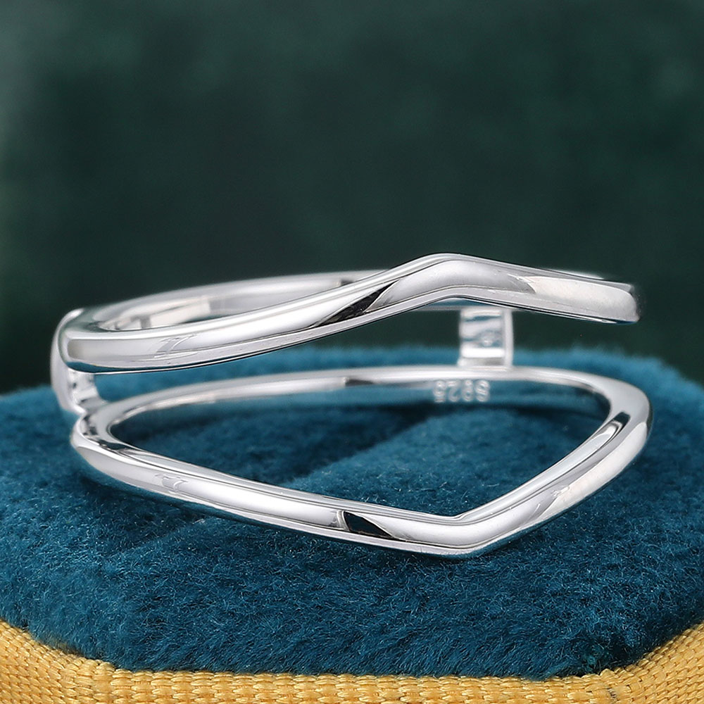 Juyoyo Solid Double Band Ring Curved Wedding Band Stackable Ring 14K White Gold