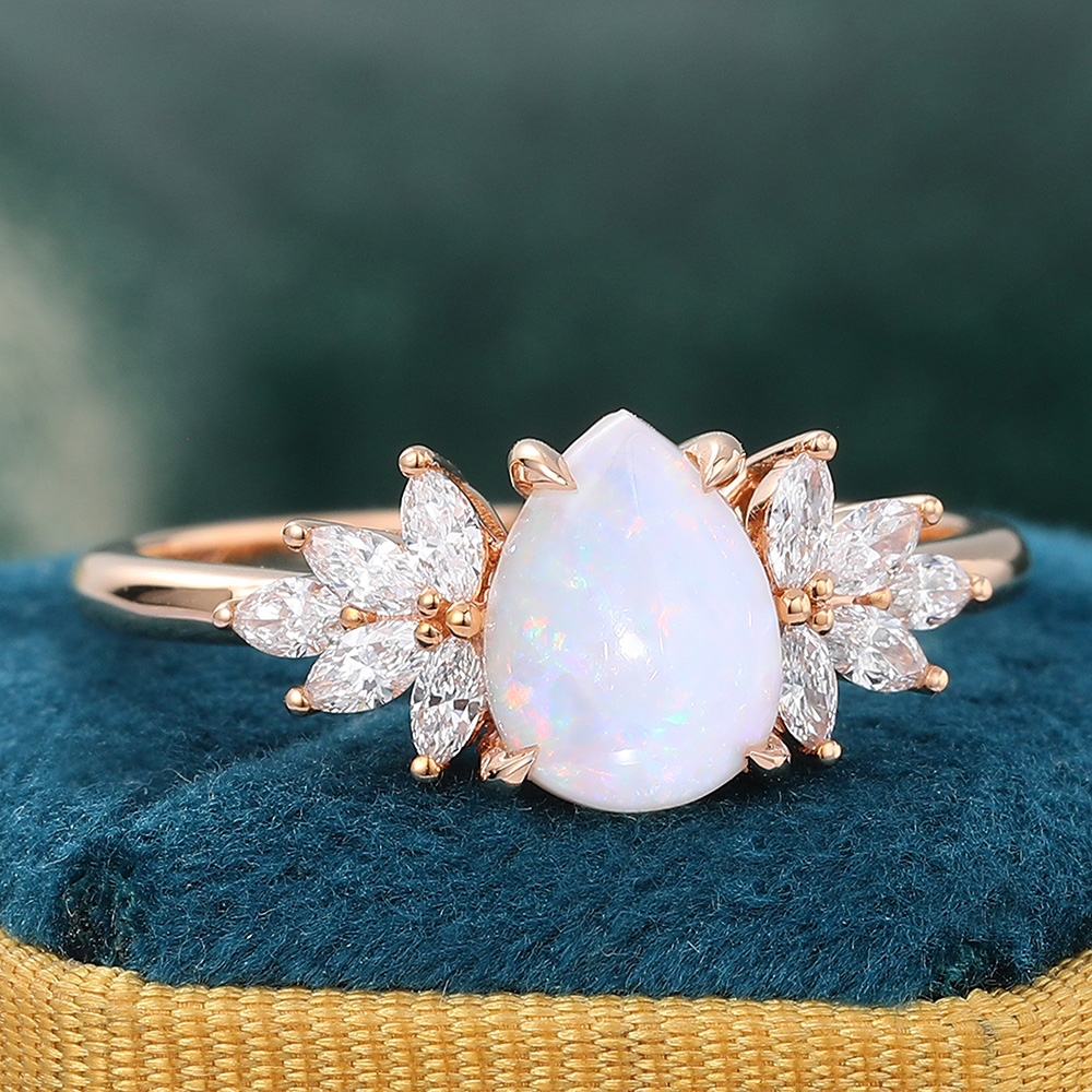 Juyoyo Pear Shaped Opal Engagement Ring Diamond/Moissanite Accented Promise Ring