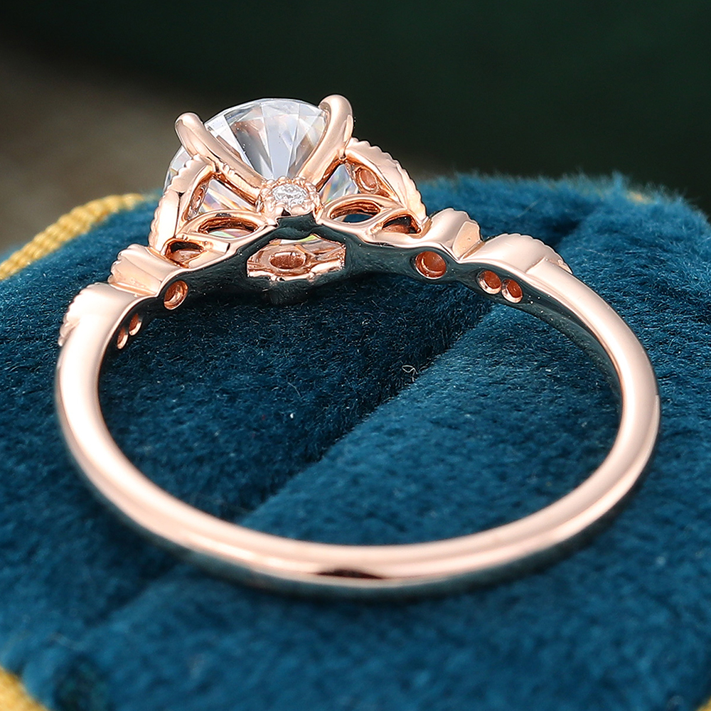 Juyoyo Round Moissanite Engagement Ring Vintage Milgrain Wedding Ring Rose Gold
