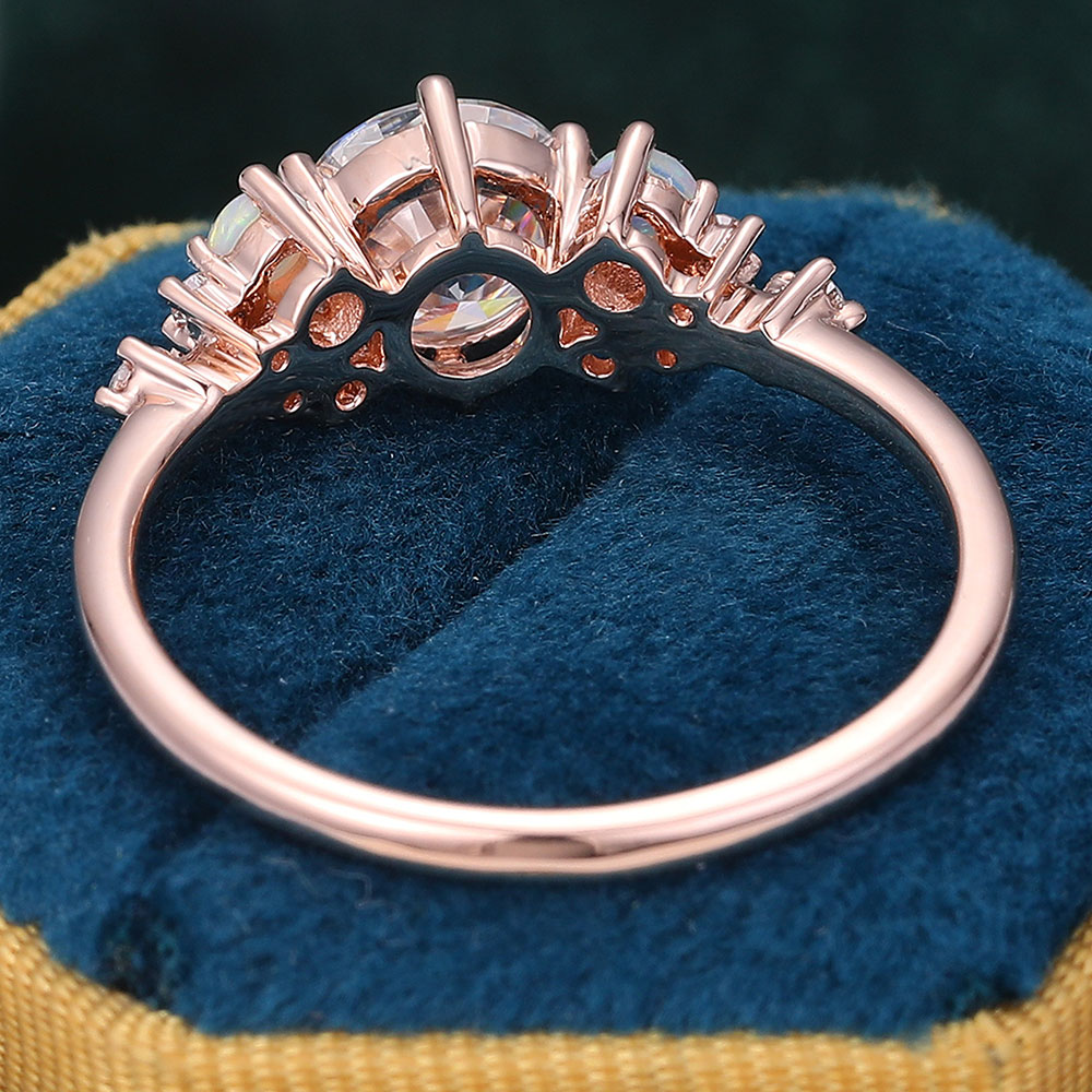 Juyoyo Round Moissanite and Opal Engagement Ring Vintage Cluster Bridal Ring - 14K Rose Gold