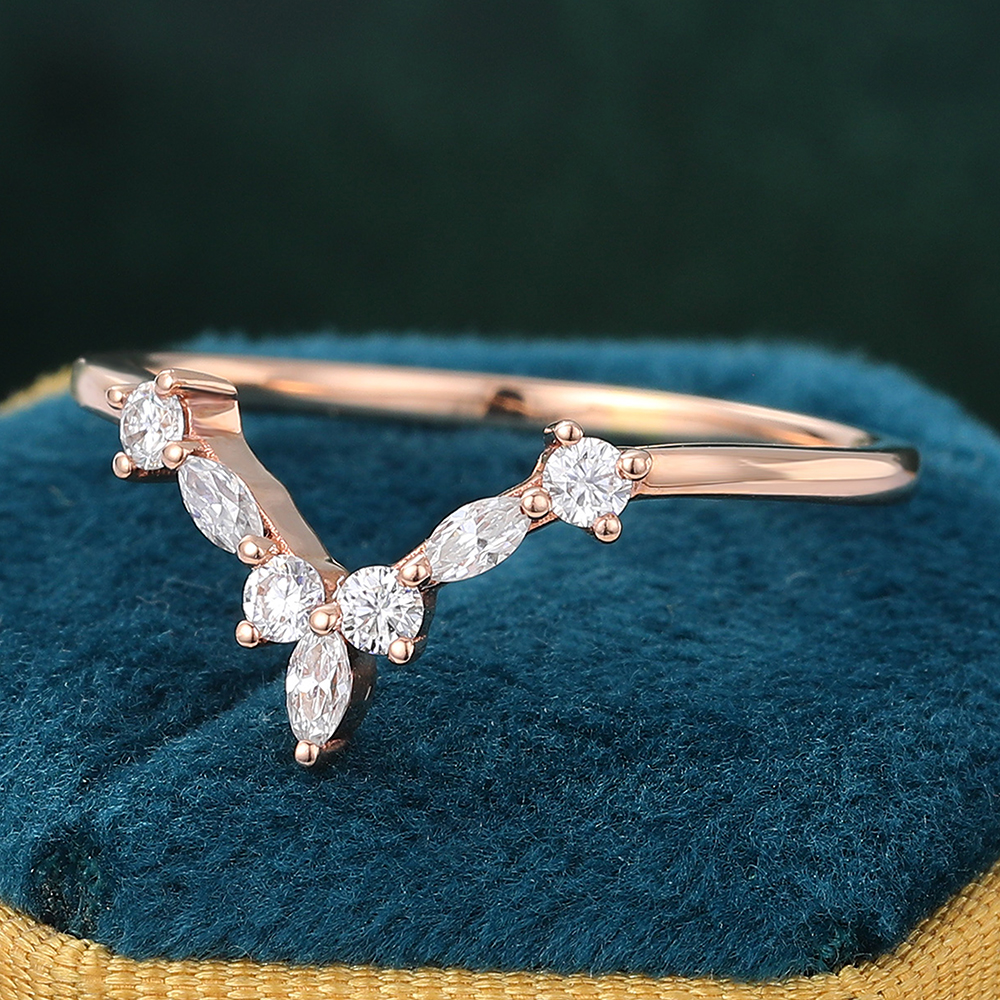 Juyoyo Marquise Moissanite Rose Gold Curved wedding band
