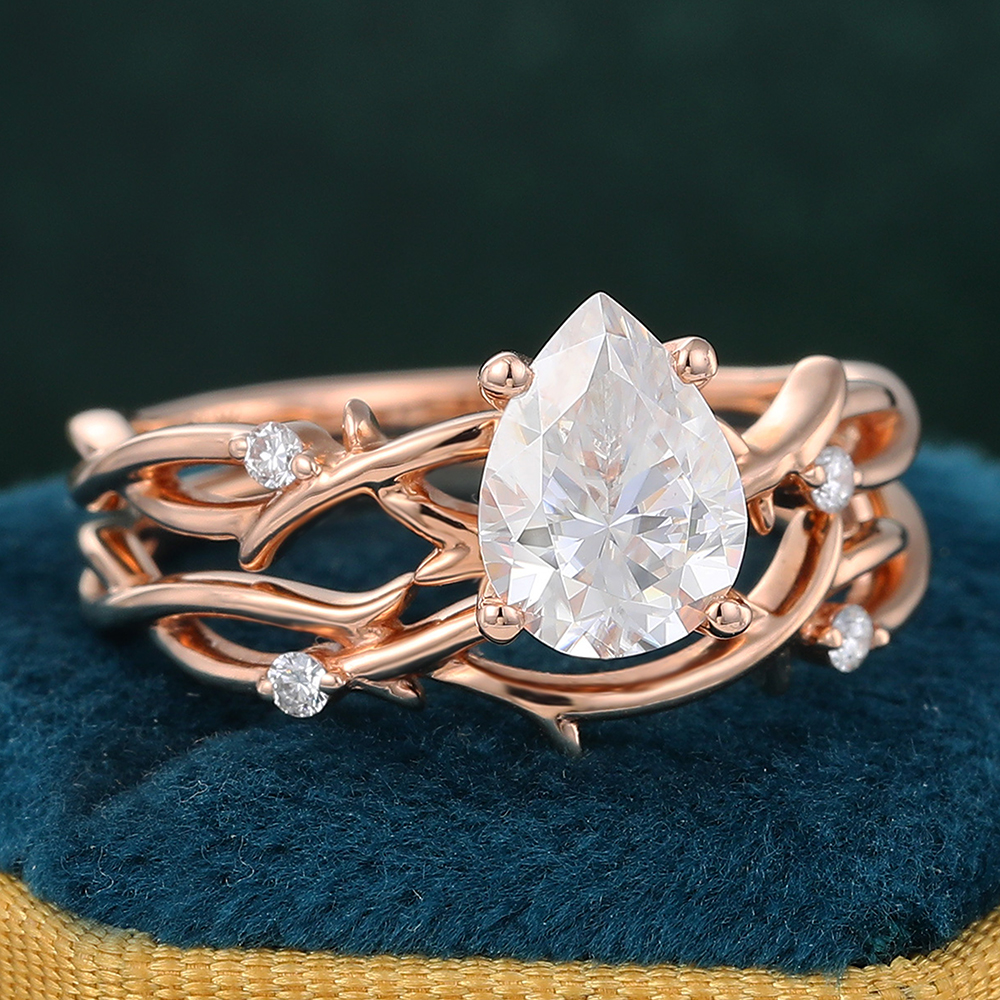 Juyoyo Moissanite Bridal Ring Set Leaf Vine Twig Branch Nature Inspired Engagement Ring Set - 2pcs