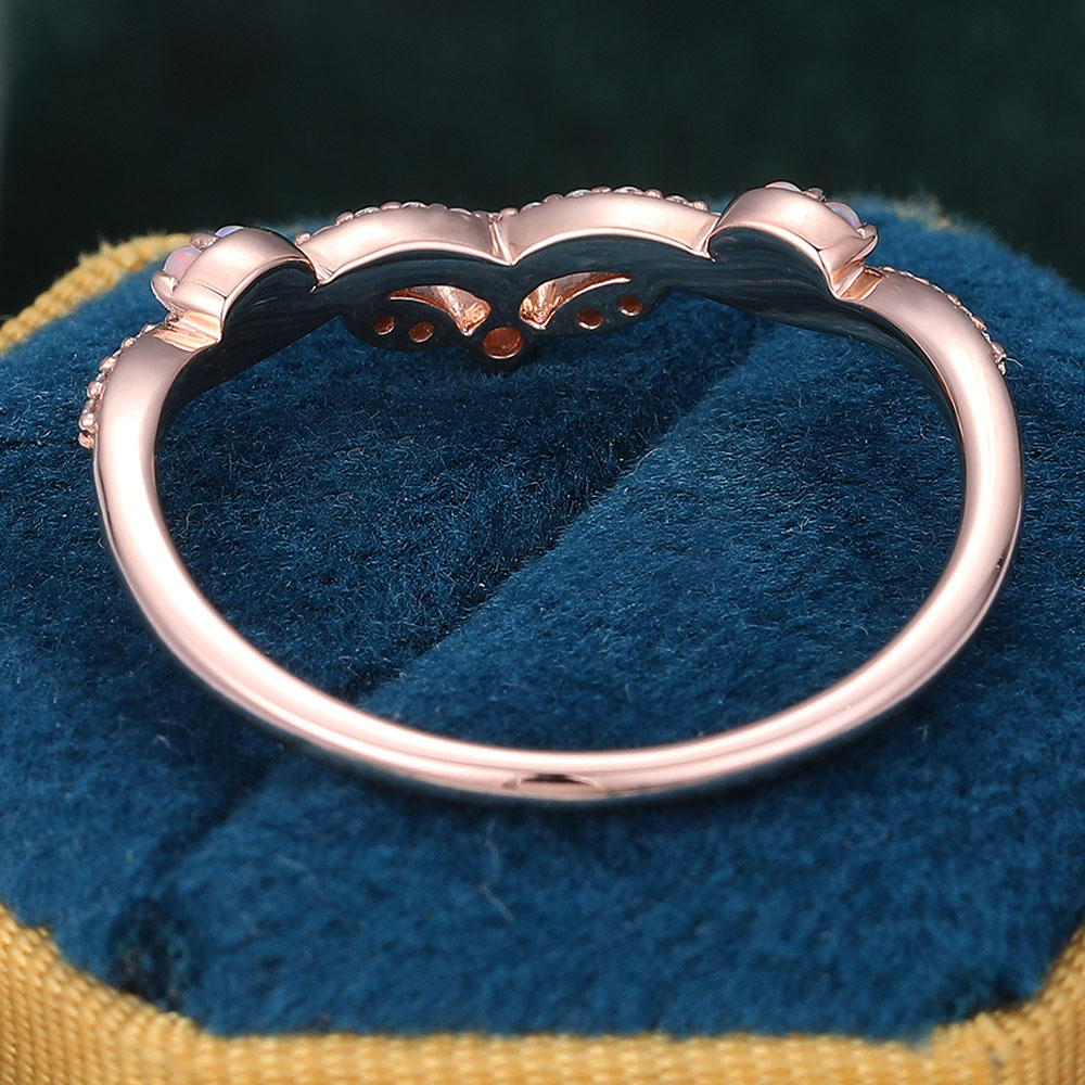 Juyoyo Round Cut Opal & Moissanite Wedding Band Stackable Curved Wedding Band for Women