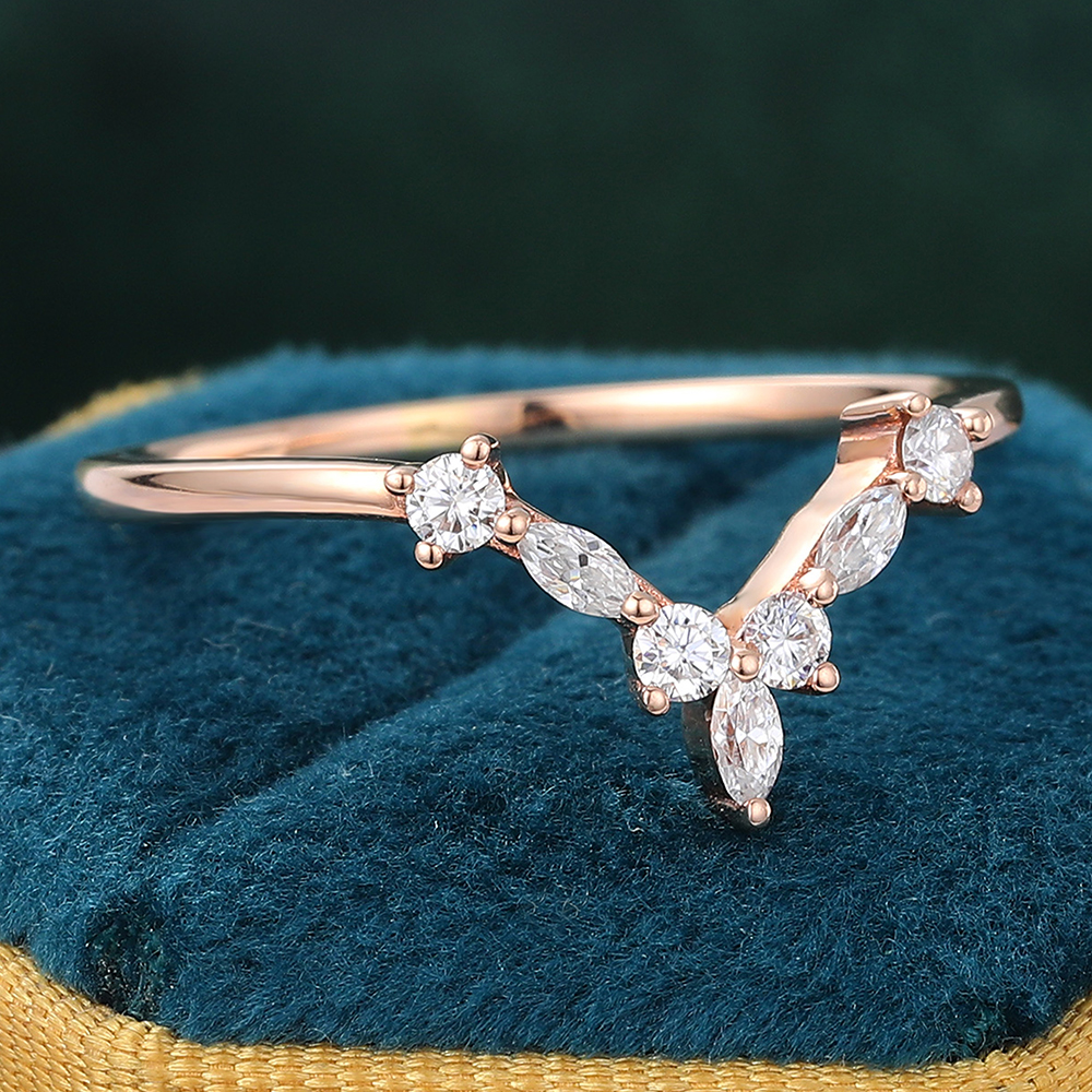 Juyoyo Marquise Moissanite Rose Gold Curved wedding band