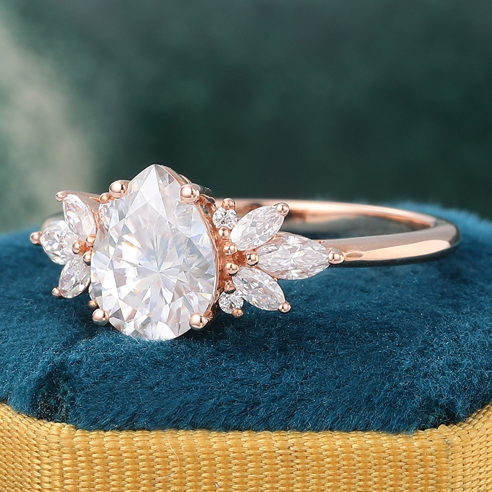 Juyoyo Rose Gold Pear Shaped Moissanite Engagement Ring Vintage Promise Anniversary Bridal Ring