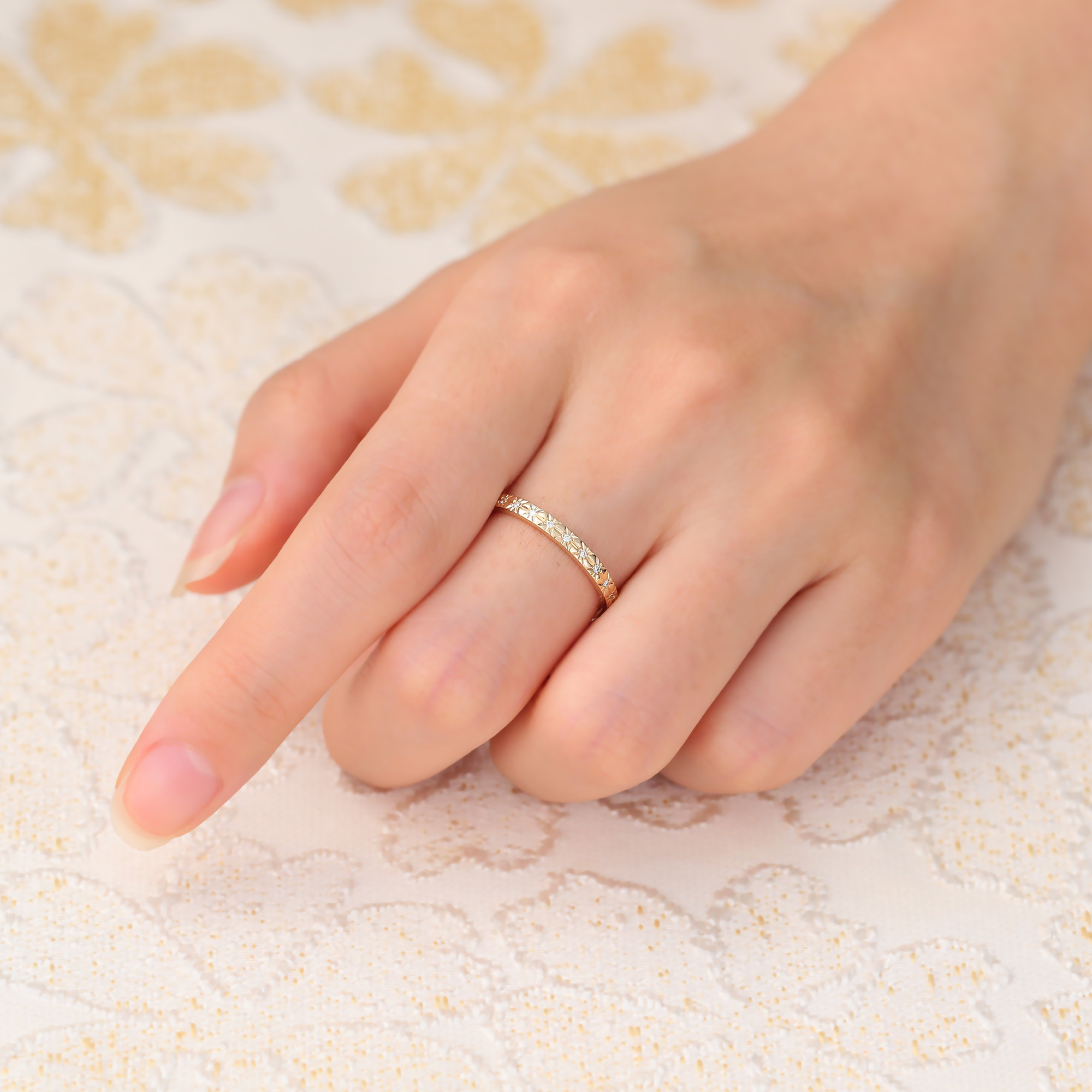 Juyoyo Round Moissanite Eternity Wedding Band Unique Stackable Band - 14K Yellow Gold