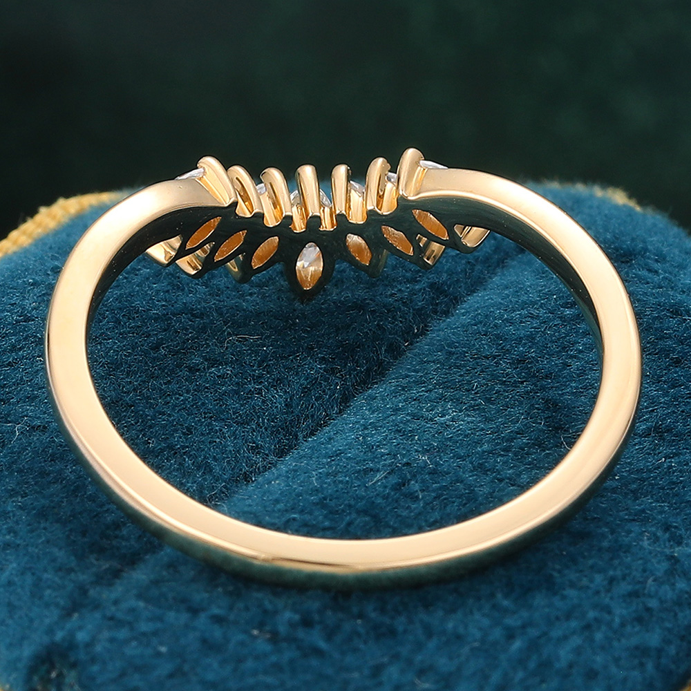 Juyoyo Unique Marquise Cut Moissanite Curved Wedding Band Yellow Gold Diamond Stacking Ring for Women