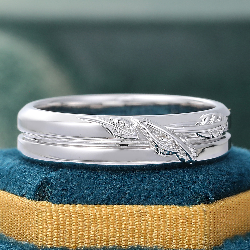 Juyoyo Silver Leaf Engraved Wedding Band for Women/Men Thick Vintage Stacking Ring 