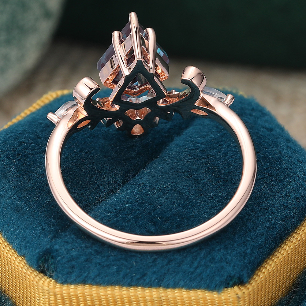 Juyoyo Unique Kite Cut Alexandrite Engagement Ring 14K Rose Gold Moonstone Ring June Birthstone
