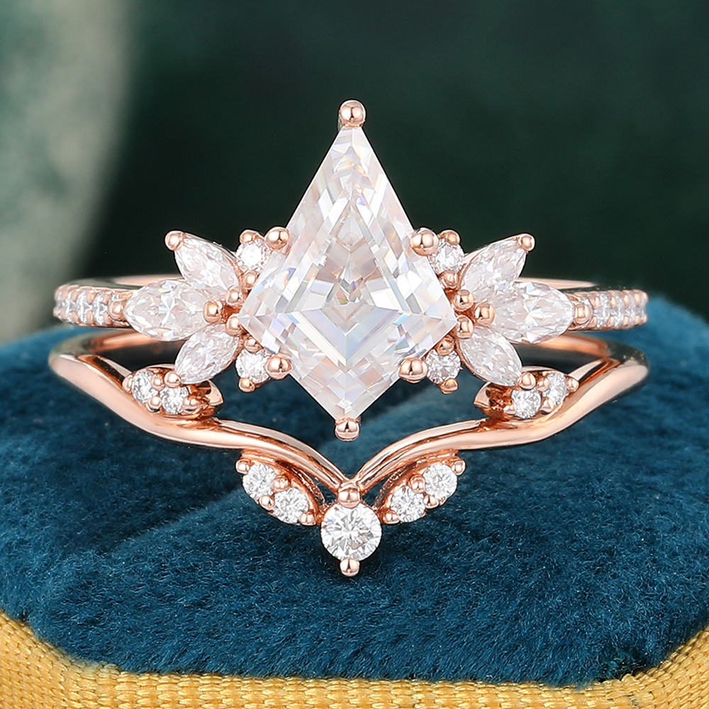 Juyoyo Vintage Kite Cut Moissanite Engagement Ring Set Diamond Wedding Ring Set - 2pcs