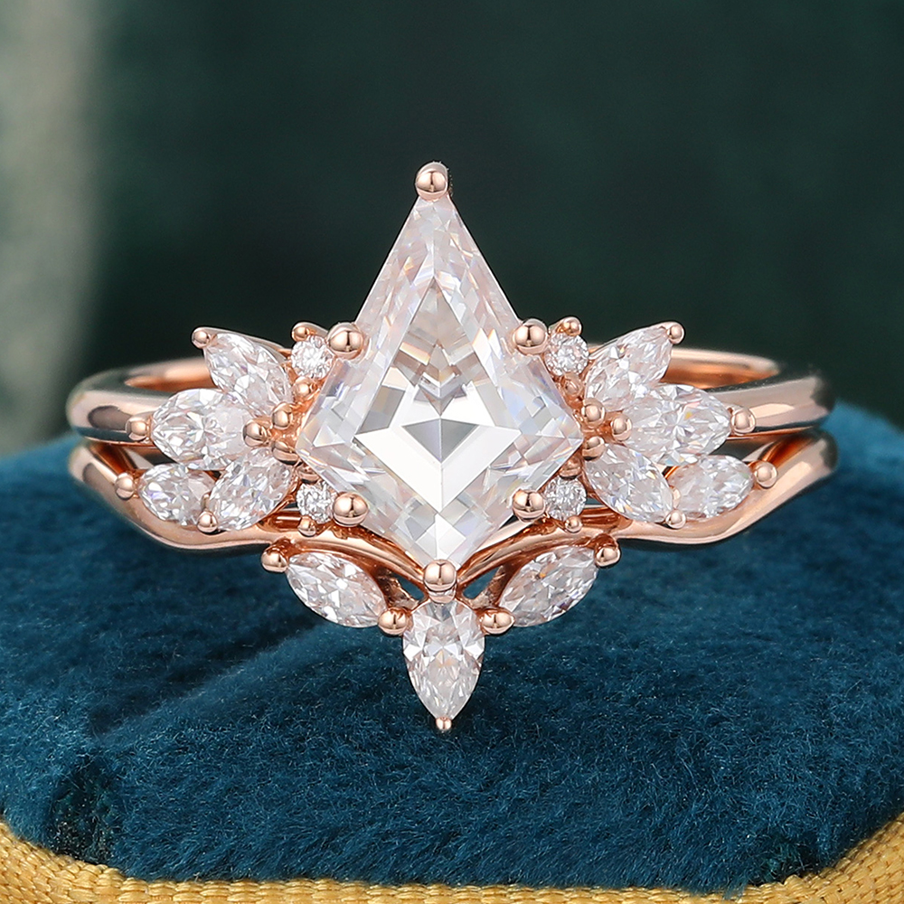 Juyoyo Vintage Moissanite Bridal Ring Set 14K Rose Gold Six Prong Diamond Ring Set for Women - 2pcs