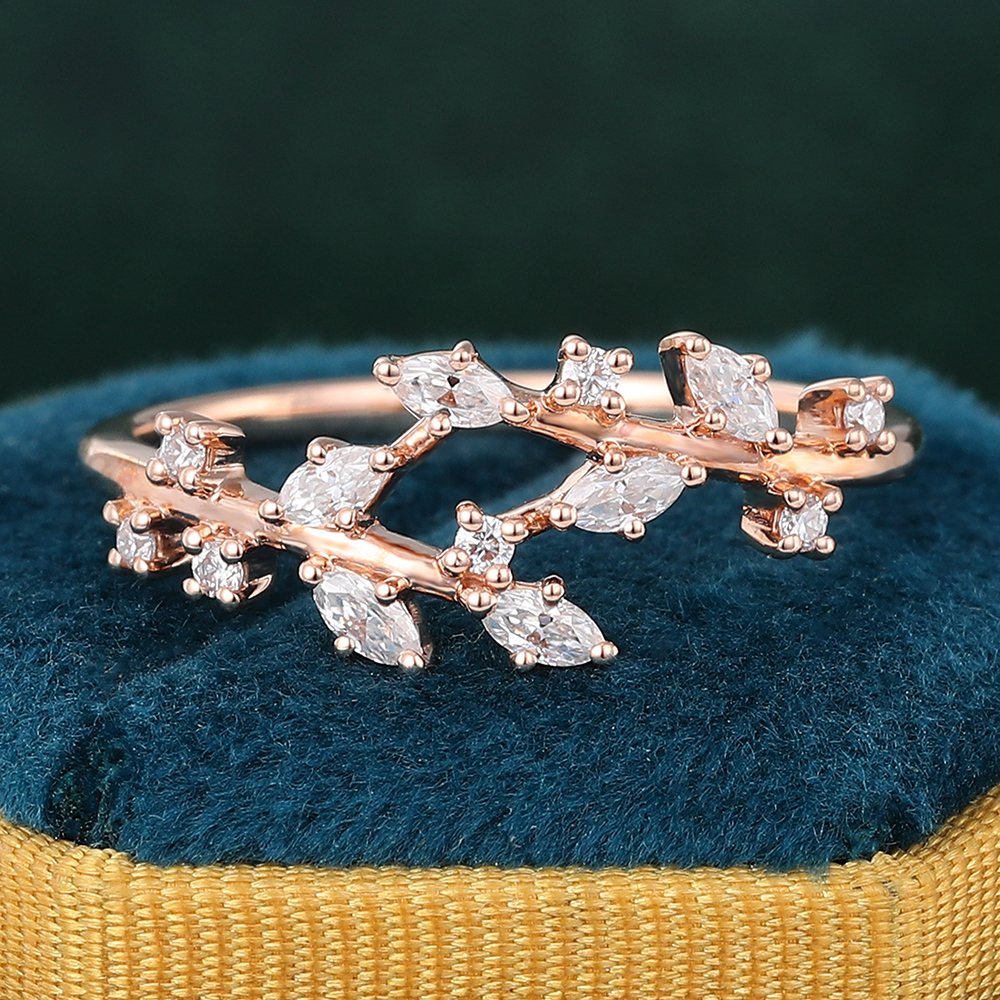 Juyoyo Round & Marquise Cut Moissanite Wedding Band Vine Stacking Ring