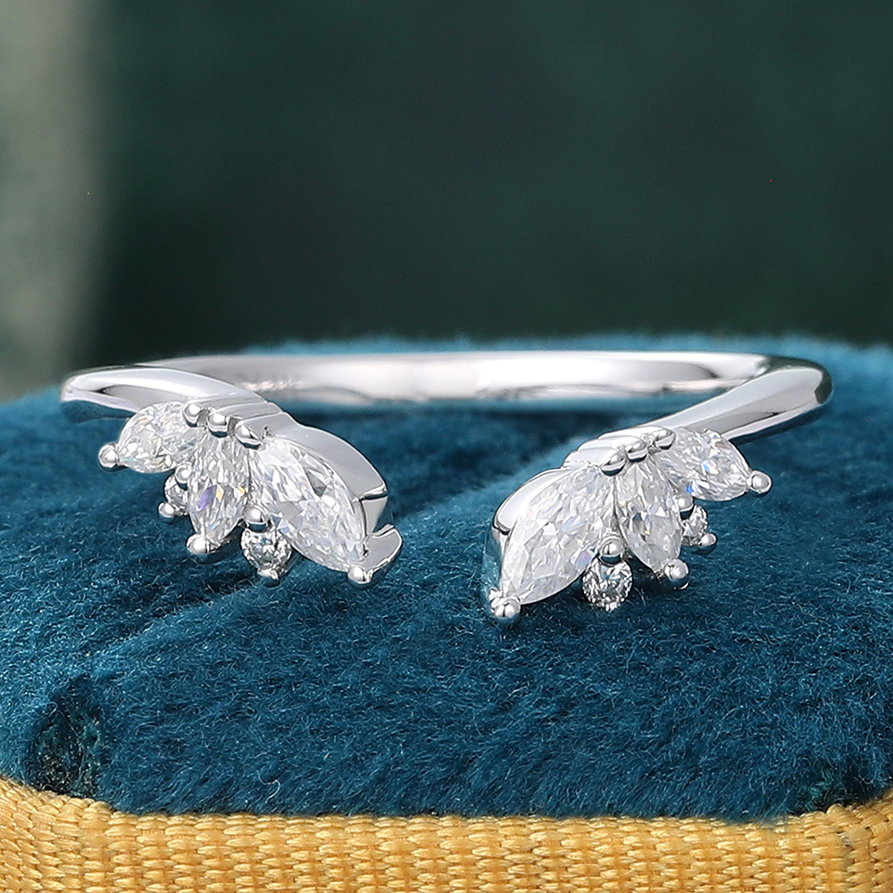 Juyoyo Rose Gold Moissanite Diamond Accented Curved Wedding Band Open Shank Stacking Ring