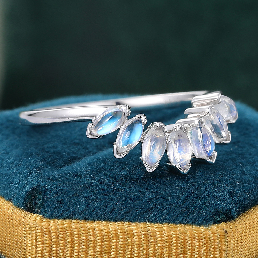 Juyoyo Unique Blue Moonstone Crown Curved Stacking Wedding Ring