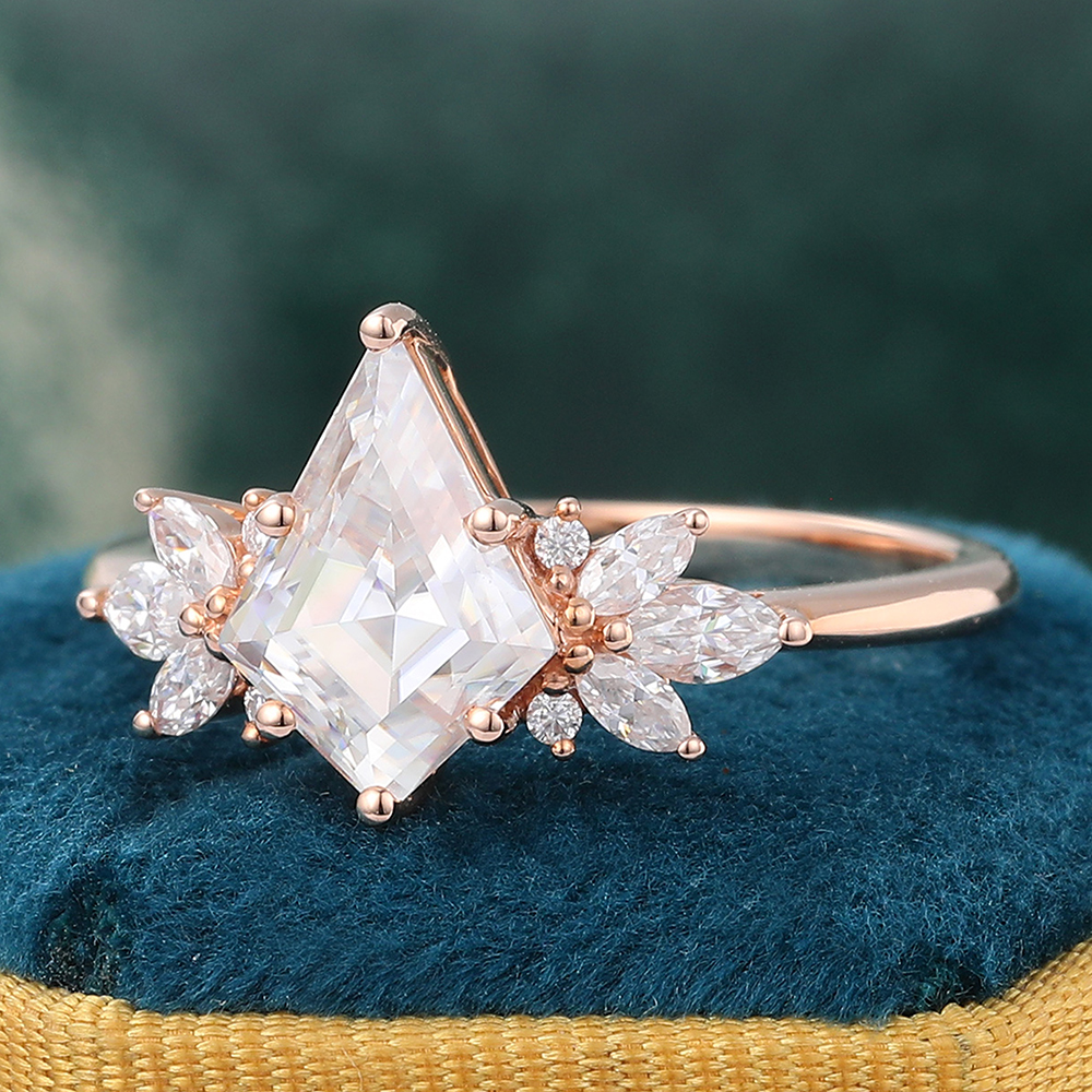 Juyoyo Vintage Kite Cut Moissanite Engagement Ring Rose Gold Promise Anniversary Ring for Women