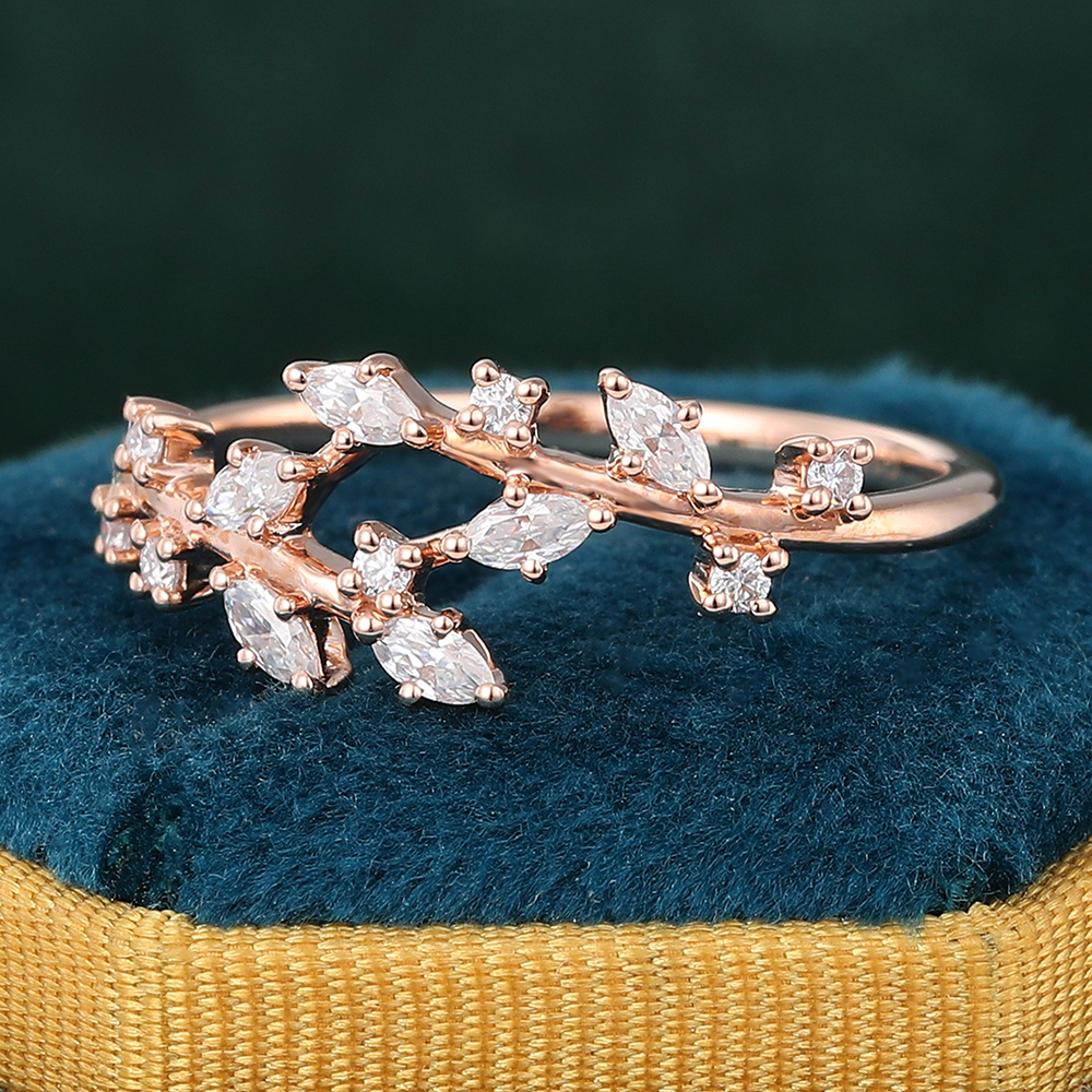 Juyoyo Round & Marquise Cut Moissanite Wedding Band Vine Stacking Ring