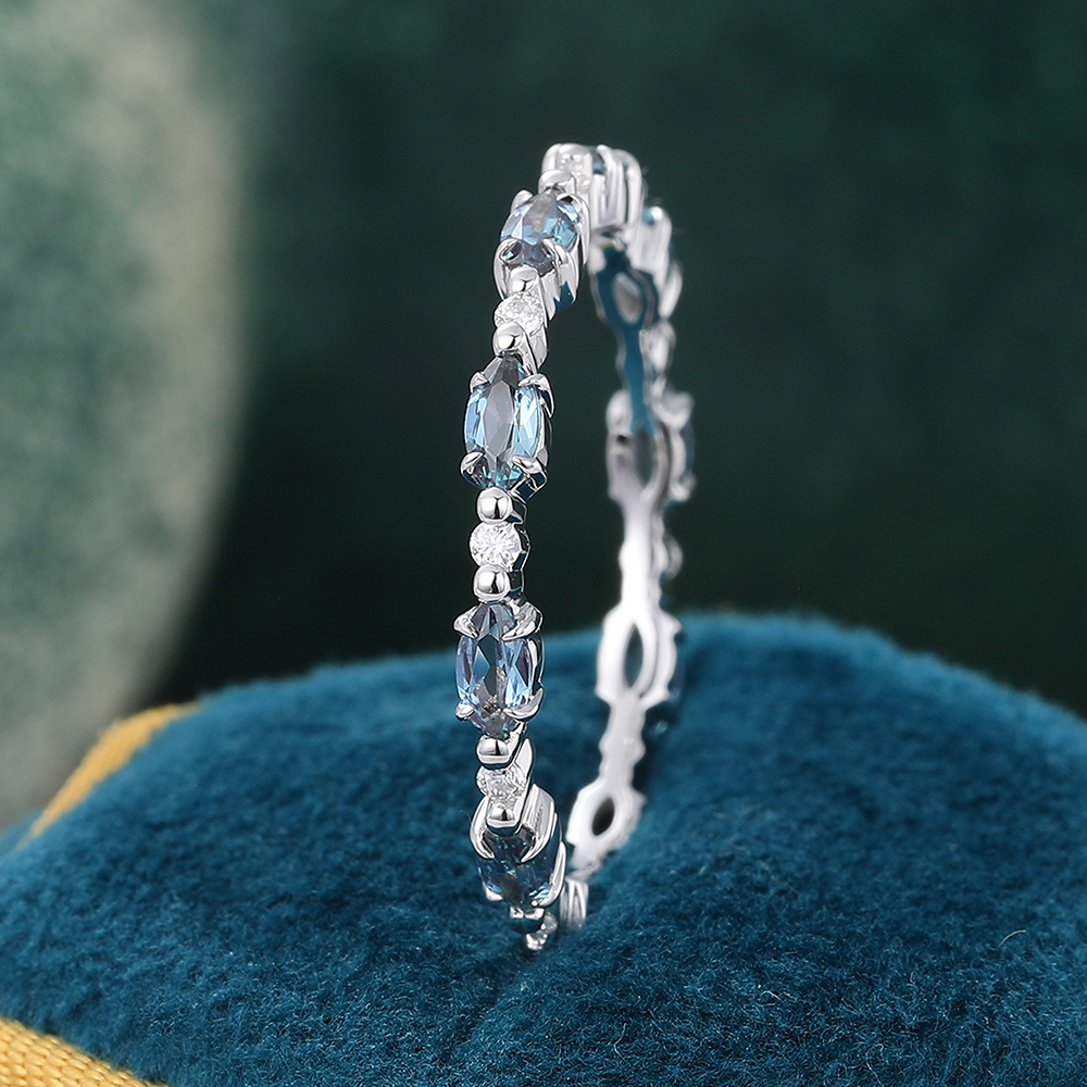 Juyoyo Marquise Cut Alexandrite Wedding Band Eternity Stacking Ring June Birthstone Gift