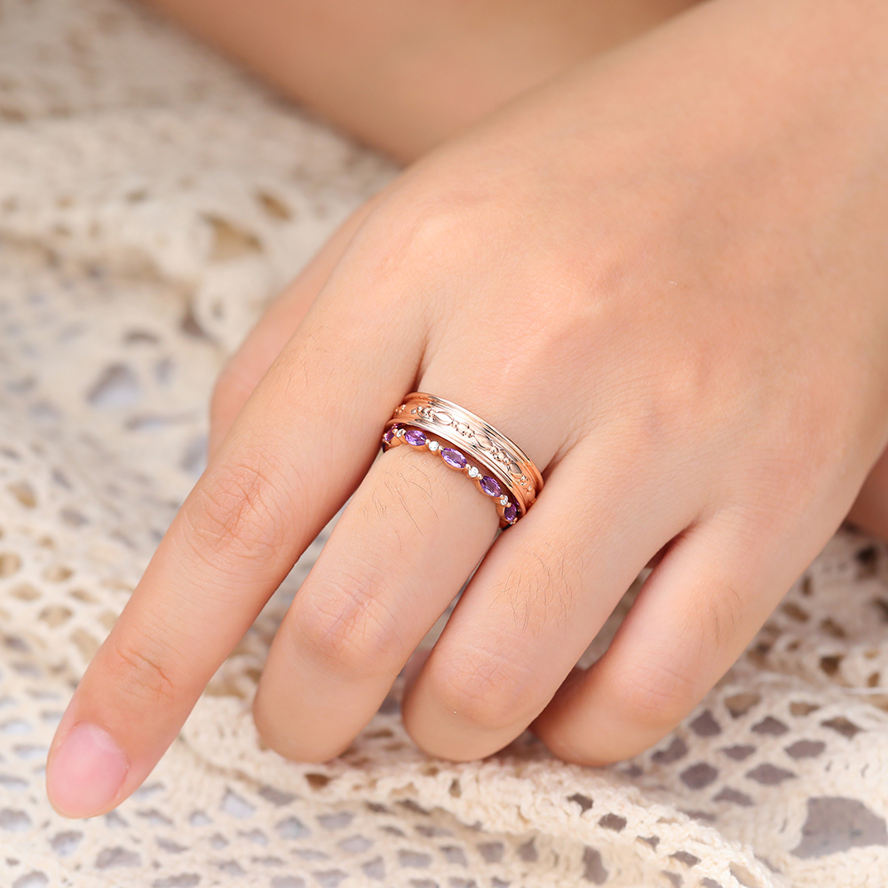 Juyoyo Marquise Amethyst & Round Moissanite Bridal Ring Set Couple Rings for Men and Women - 2pcs