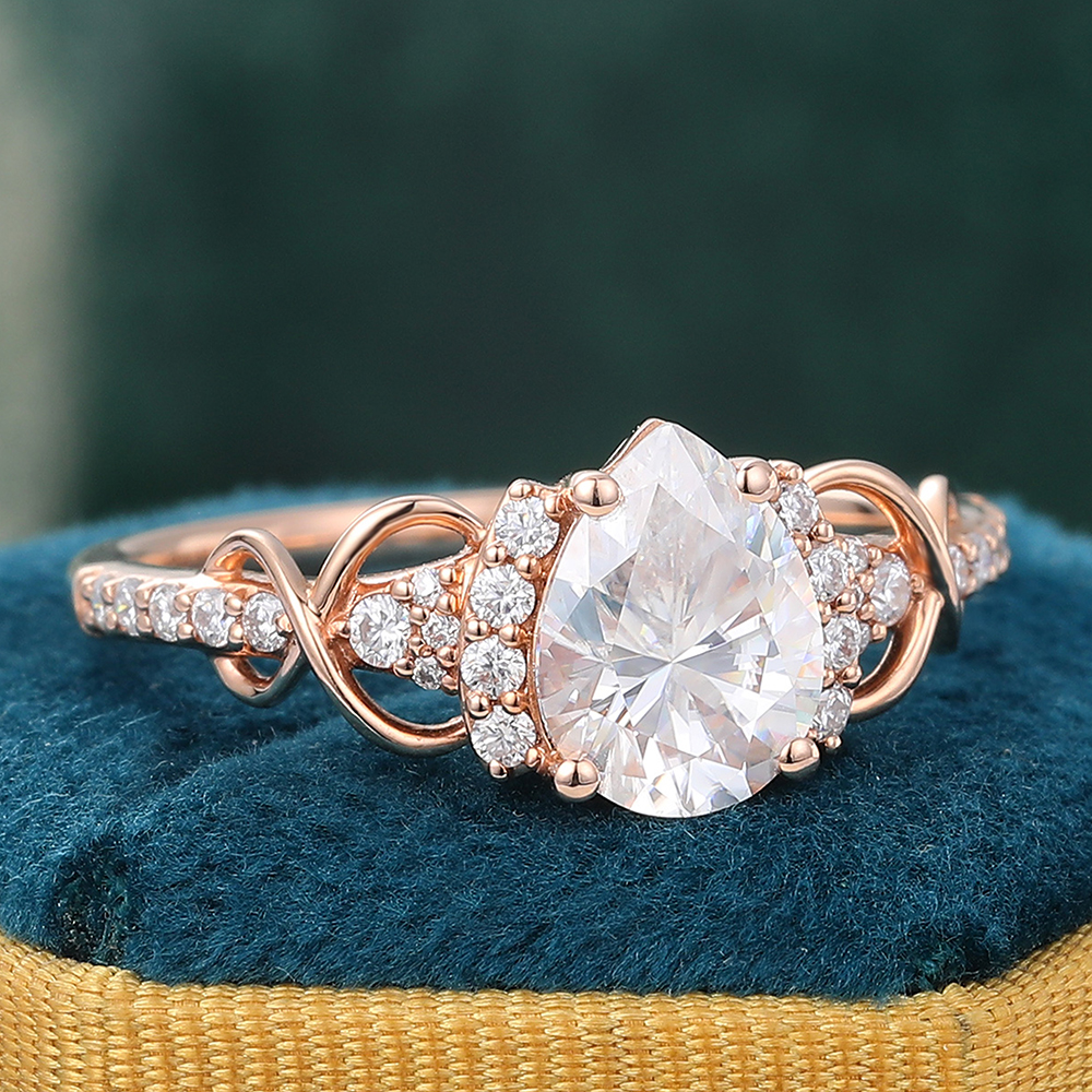 Juyoyo Pear Cut Moissanite Engagement Ring Infinity Promise Ring Pavé Diamond Ring Rose Gold