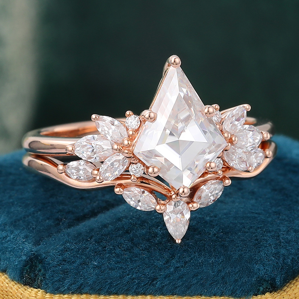 Juyoyo Vintage Moissanite Bridal Ring Set 14K Rose Gold Six Prong Diamond Ring Set for Women - 2pcs