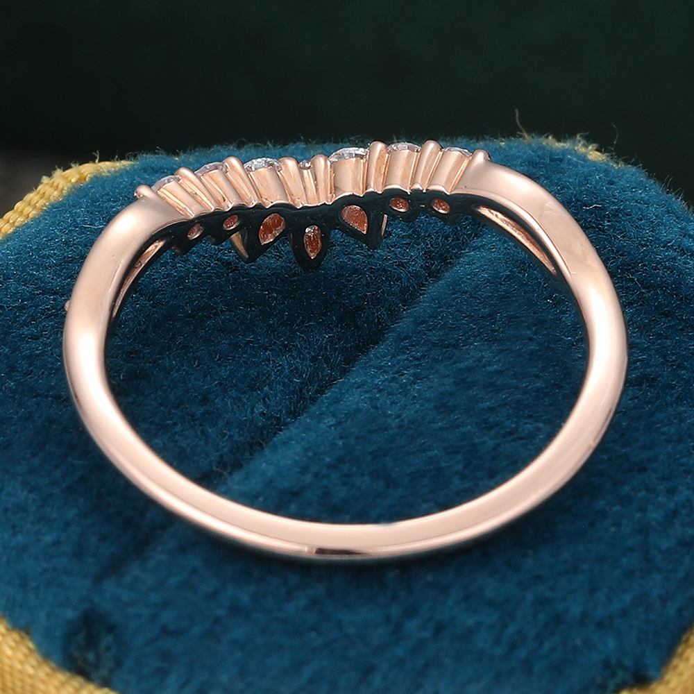 Juyoyo Rose Gold Marquise Moissanite Curved Wedding Band Stacking Rings