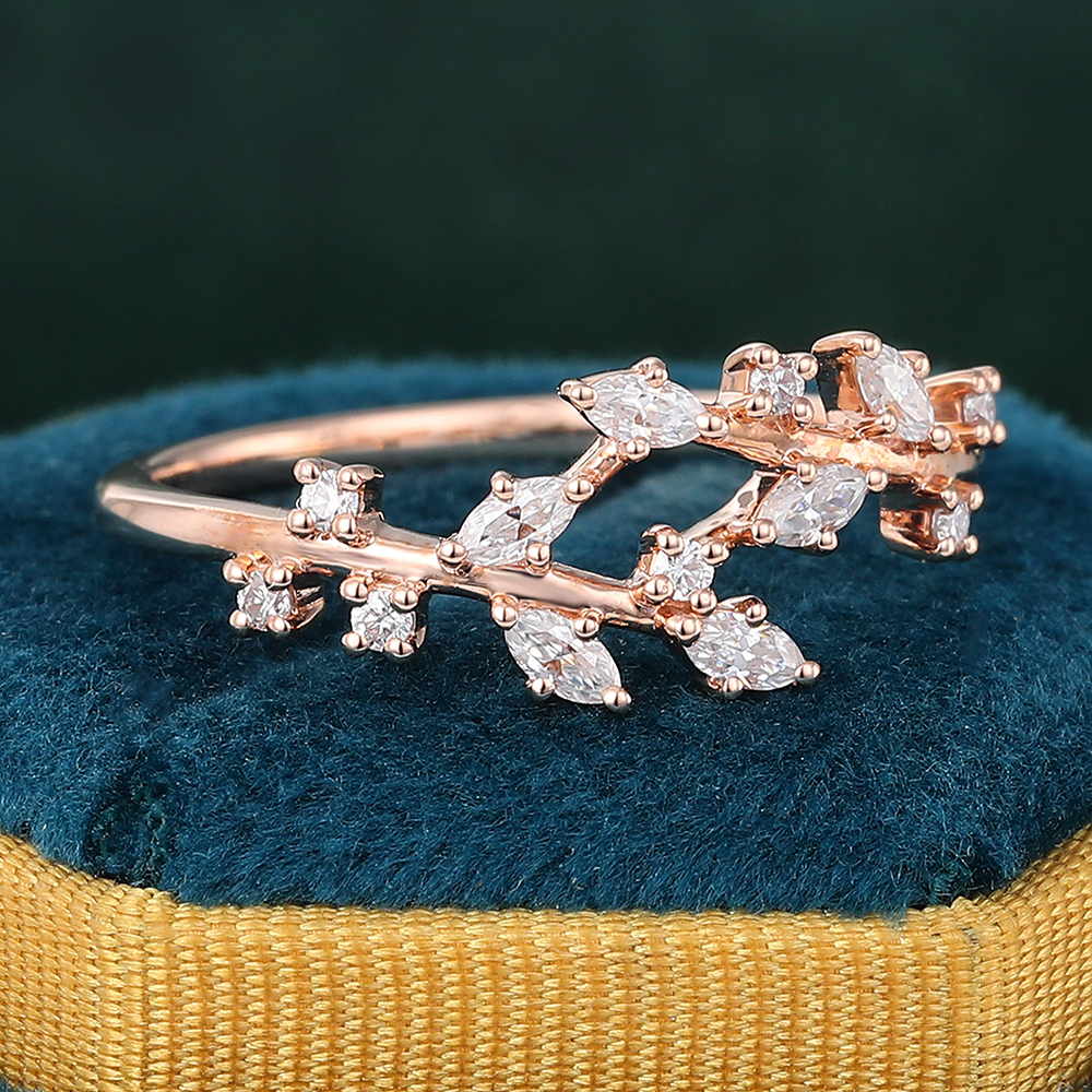 Juyoyo Round & Marquise Cut Moissanite Wedding Band Vine Stacking Ring